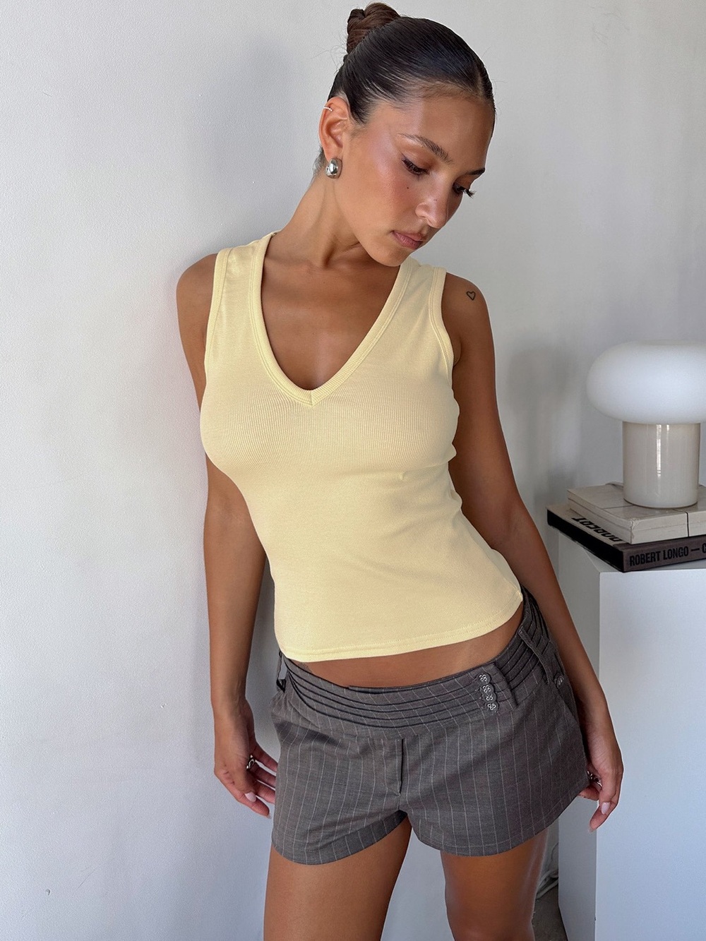 Princess Polly Baseline V Neck Rib Tank Top Yellow